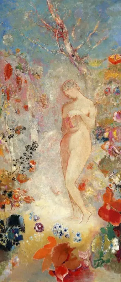 women surrounded by red flowers