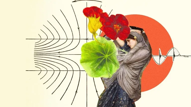 woman with flowers and abstract background