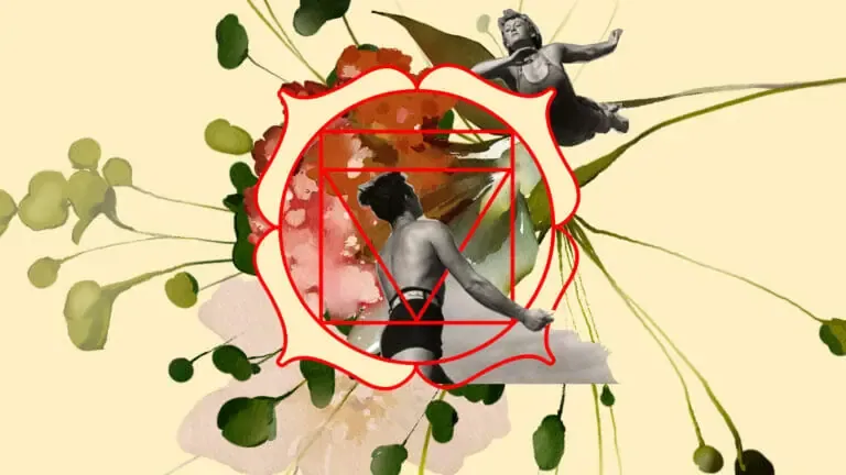 flowers with chakra symbol woman jumping towards man